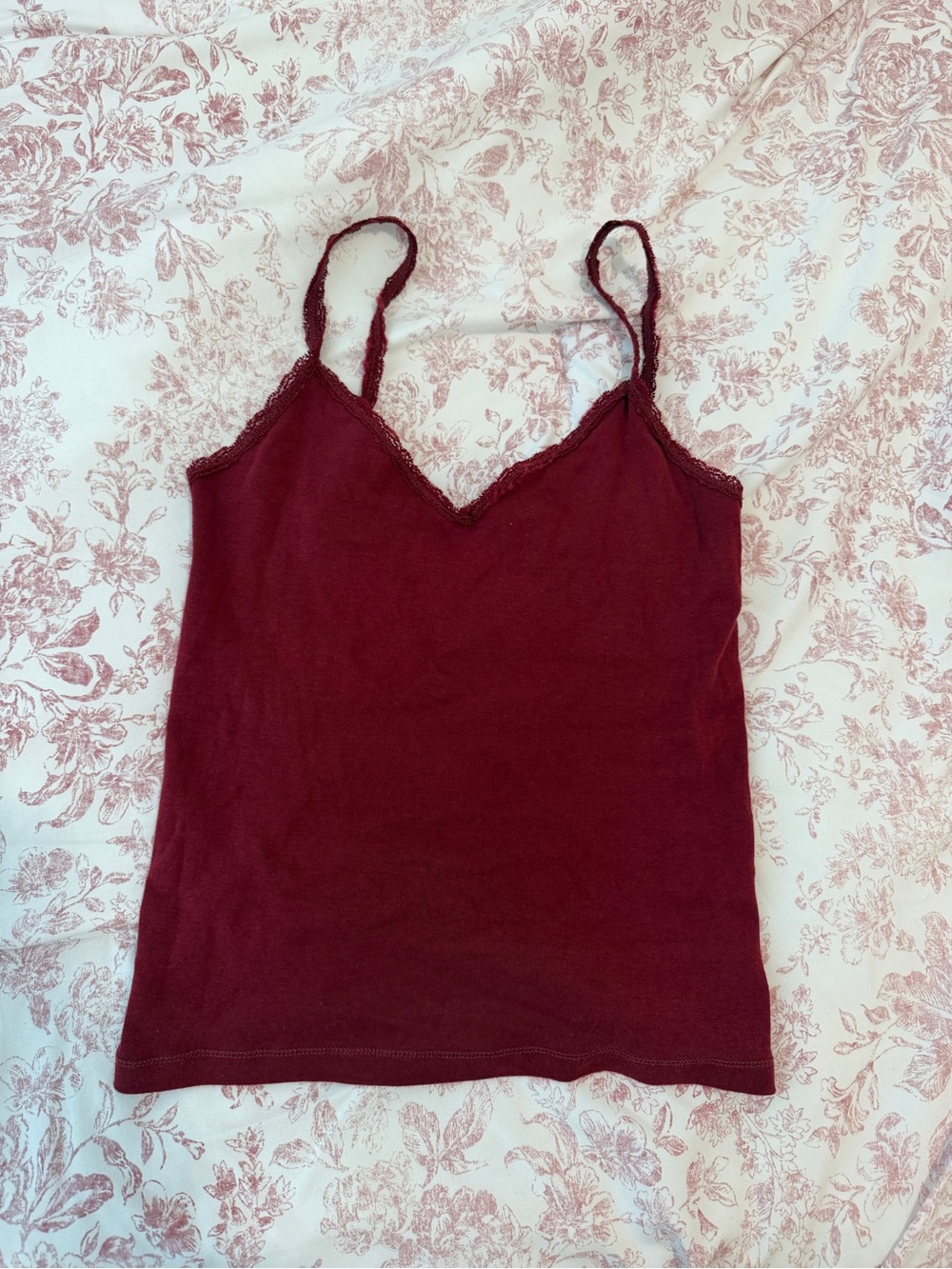 Brandy Melville Burgundy Lace-Trim Camisole